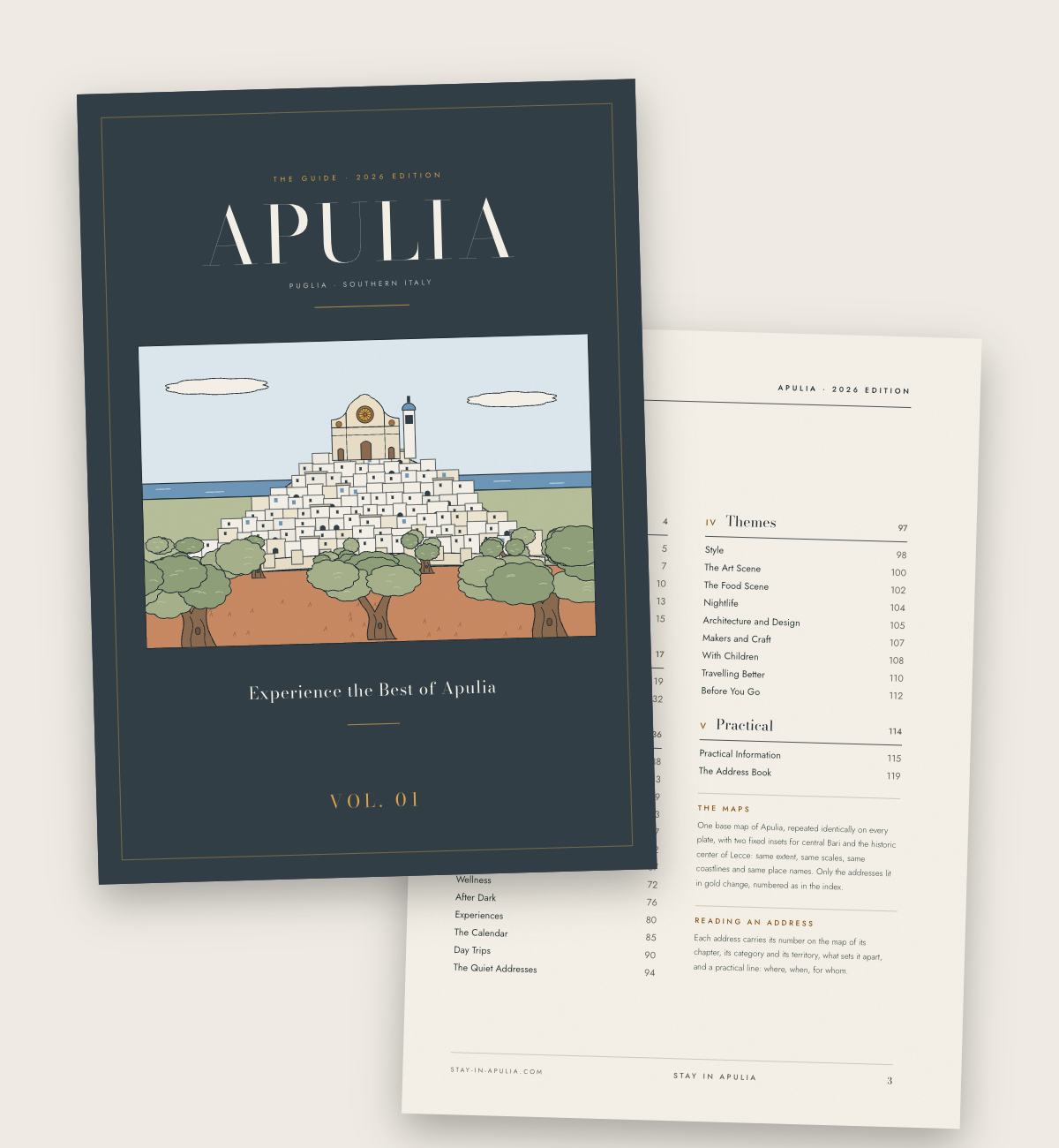 The cover and contents of The Apulia Guide, 2026 edition